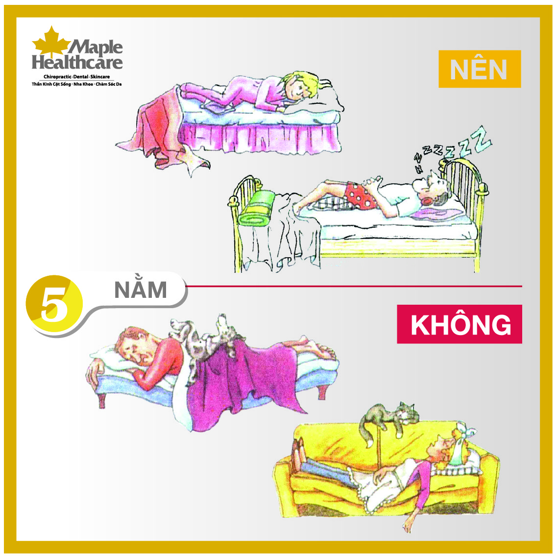 Tư Thế Nằm Ngủ Ảnh Hưởng Sức Khỏe Cột Sống - Maple Healthcare