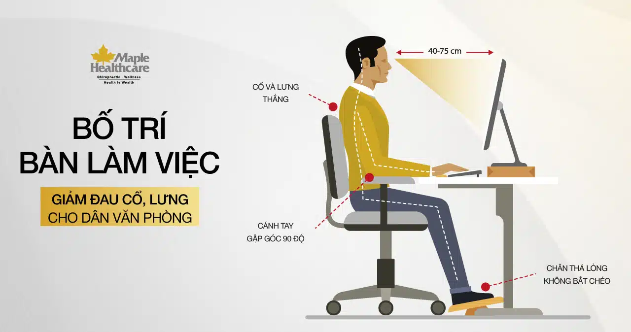 Bố trí bàn làm việc giảm đau cổ vai gáy dân văn phòng